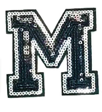 3" inch Black and Silver Sequin Letter A-Z Iron-on Patch Appliqué Sewing Alphabet Letter (M)