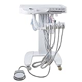 zinnor 4-HOLE Dental Mobile Cart Portable Delivery Therapeutic Apparatus Equipment Movable Cart Unit with 600ML Water Bottle, Saliva Ejector, 3-way Air/Water Syringe, High and Low speed Handpiece Tube