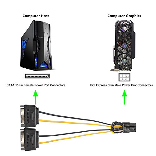 [2 Pack] J&D 2X SATA Power 15 Pin to 6 Pin PCIe Express Graphics Video Card Power Cable Adapter (8 Inch)