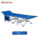 KingCamp Strong Stable Folding Camping Bed Cot with Carry Bag (Blue with Side Pocket)