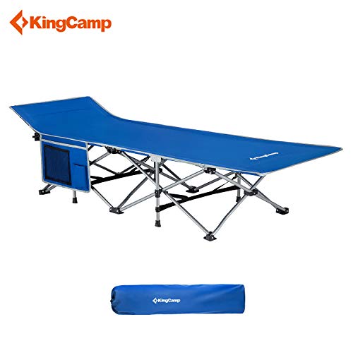 KingCamp Strong Stable Folding Camping Bed Cot with Carry Bag (Blue with Side Pocket)