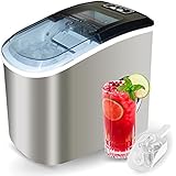 Angel Canada Stainless Steel Portable Ice Maker Compact Countertop with Panoramic View Window, Ice Cube Machine, Bullet Cubes