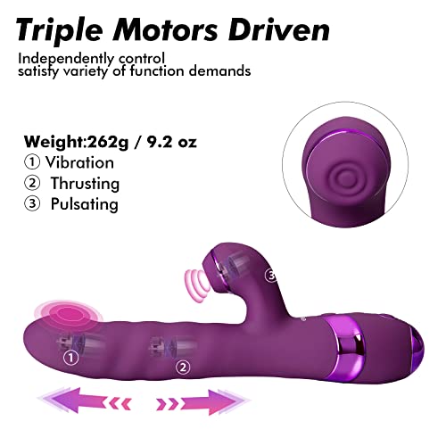 Kaninchen Vibrator, G-Punkt Vibratoren für sie, Teleskop Vibrator Dildo 10 Vibrationsmodi 3 Teleskopisch, Realistischer Sexspielzeug für frauen solo Leise extrem