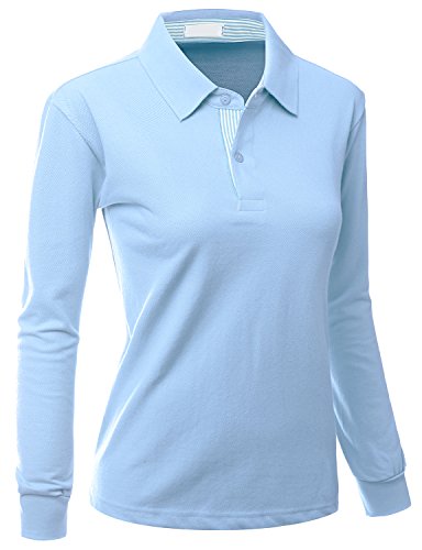 Xpril Womens Casual Basic Sporty Long Sleeve Polo Collar T-Shirt SkyBlue Size XL
