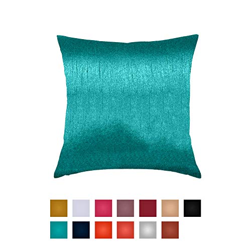Essencea 22 by 22 Inches, Throw Pillow Cover, Color -Aqua | Solid Faux Silk European Shams Pillowcase with Hidden Zipper - Thumbnail 2