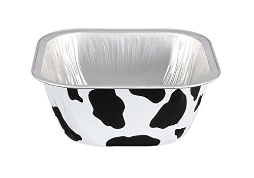 KEISEN square 4" 230ml 7oz 100/PK Disposable Aluminum Foil Cups 230ml for Muffin Cupcake Baking Bake Utility Ramekin Cup(Cow lines)