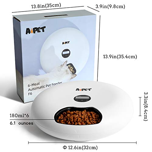 AIPET Automatic Pet Feeder for Dogs and Cats, 6 Meals Programmable