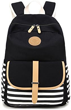 Tougos Canvas College Middle School Backpacks for Teen Girls Bookbags Black