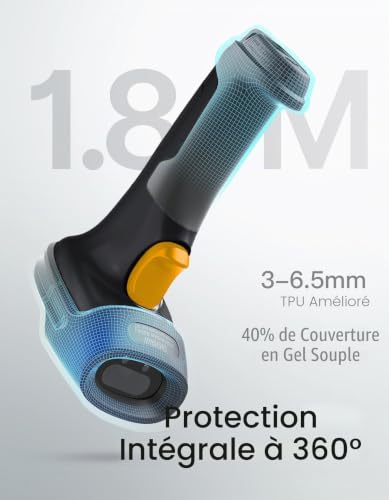 Inateck 2D 1D QR Wireless Barcode Reader, Barcode Shower with Bluetooth and USB Wired, 2600mAh Bobbin, 1 Charge 3 Months, with APP/SDK/AI, BCST-72, Black