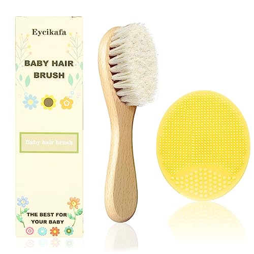 Baby Hair Brush,Eycikafa Goat Bristles Brush and Baby Silicone Cradle