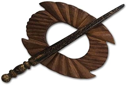 Happy Classy Double Deck Sheesham Hand Crafted Wood Shawl Pin 3.5"