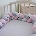 LOAOL Baby Crib Bumper Knotted Braided Plush Nursery Cradle Decor Newborn Gift Pillow Cushion Junior Bed Sleep Bumper (4 Meters, White-Gray-Rose)