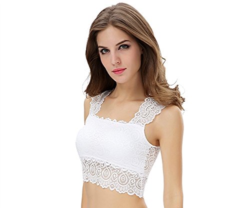 Shawhuaa Womens Lace Overlay Padded Bra Tank Top Half Cami White