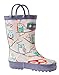OAKI Kids Rubber Rain Boots with Easy-on Handles, Pink Owls, 8T US Toddler