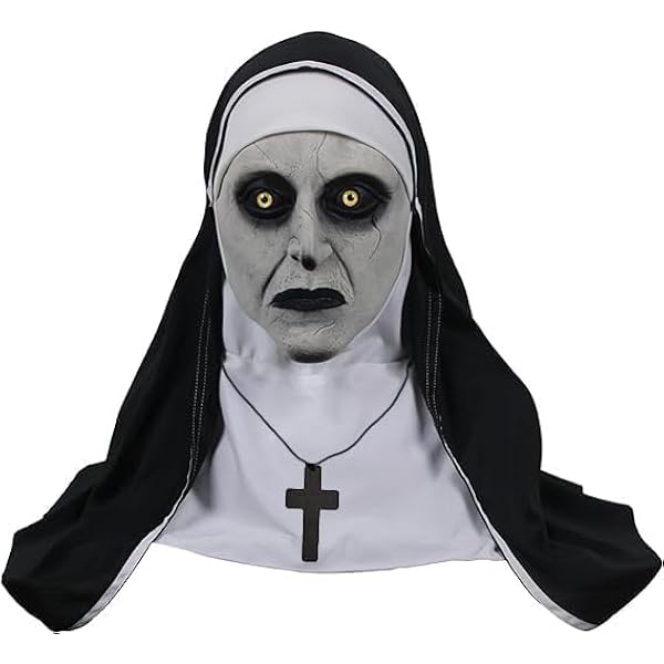 cellyone Máscara de monja de terror de Halloween, máscara de látex aterradora, disfraz de terror de cabeza completa, máscaras de látex para fiesta de Halloween
