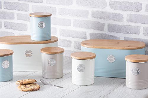 Typhoon Living Carbon Steel Bread Bin with Bamboo Lid, 13-Inches by 7-Inches by 6-1/4-Inches, Blue - Thumbnail 2