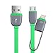 USB Cable, Retractable 2 in 1 Universal USB Cable Sync Data Charging Cable 3ft(1M) with 8 Pin Lighting / Micro USB Ports for iPhone, iPad, Samsung Galaxy and most Android phones, Tablet (Green)