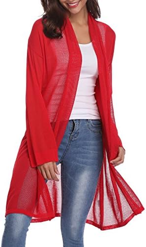 LYHNMW Women's Casual Open Front Drape Lightweight Long Cardigan Side Slits Long Sleeve Knited Duster with Pocket(S-2XL)