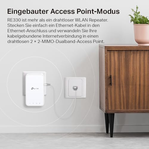 RE330 WLAN Verstärker Repeater 𝐀𝐂𝟏𝟐𝟎𝟎 (867MBit/s 5GHz + 300MBit/s 2,4GHz, WLAN Verstärker, App Steuerung, Signalstärkeanzeige, kompatibel zu Allen WLAN Geräten, AP Modus)