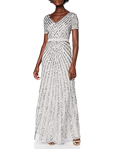 Maya Deluxe Maya Vestido Maxi Adornado a Rayas de Manga Corta Dama de Honor, Gris, 52 para Mujer