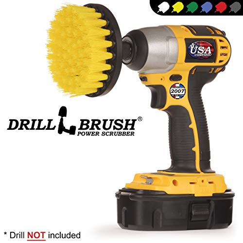Drillbrush 4 Inch Diameter Power Spinning Detailing Nylon Scrub Brush with Quarter Inch Quick Change Shaft