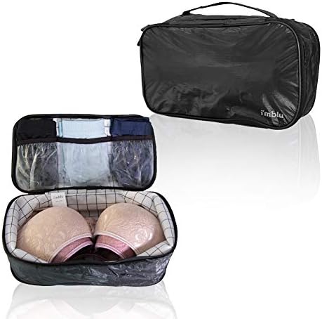 Travel Underwear Organizer,Tyvek Water Resistant Black Cosmetic Bag, Bra Bag,Lingerie Pouch for Travel by OTBHome