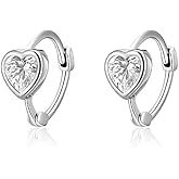 Cute Crystal Heart Mini Hoop Earrings for Women Teen Girls Cartilage 925 Sterling Silver CZ Love Hearts Tragus Huggie Hoops Earring Piercing Sleeper Hypoallergenic Cuffs Dainty Jewelry Gifts Valentine's Day