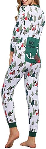 Women Christmas Tree Deer Print Pajamas Button Down Jumpsuit One Piece Sleepwear