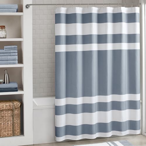 Madison Park Spa Waffle Fabric Shower Curtain Extra Long Spa Quality Modern Bathroom Shower Curtain 72 x 84 Inch, Indigo Blue