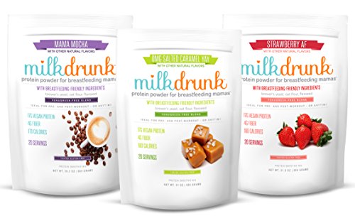 3 Bag Fenugreek-Free Variety Pack - Milk Drunk Protein Powder for Breastfeeding - 60 Servings Vegan Protein, Lactation-Boosting 17g Protein 4g Fiber 6g Sugar - Oat Flour, Flax, Brewer's Yeast