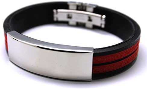Mens Stainless Steel Bracelet Bangles Fashion Stripe Squared Rubber Greek Key Classic Black Red Silver Cuff Unisex
