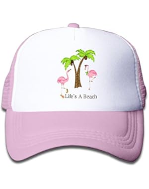 Kids Flamingo Life's Beach Trucker Mesh Baseball Cap Hat Trucker Hats Pink