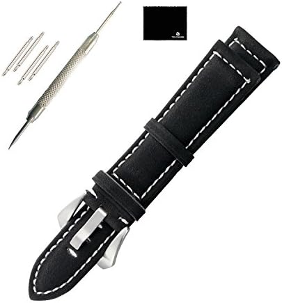 TON CHARME 18mm 20mm 22mm 24mm Leather Padded Watch Strap Watch Band With Stainless Steel Pin Buckle(24mm, Black)