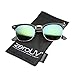 Premium Half Frame Horn Rimmed Sunglasses with Metal Rivets (Flash Mirror Series | Black/Sun)