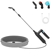 Battery Powered Sprayer Wand,Electric Plant Sprayer Telescopic Watering Wand with 26.5FT Hose,Rechargeable Electric Watering Sprayer Handle with 3 Adjustable Nozzles & Filter for Weed, Lawn and Garden
