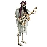 Halloween Haunters Life-Size Animated Standing Skeleton Zombie Man Guitar Bass Player Musician Rock Band Prop Decoration - Thick Rubber Latex Rocking Strumming Music