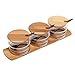 iRSE Glass Condiment Jars with Bamboo Tray and Wood Spoon for Condiment pots, Spice Jars, Sugar Bowls, Tea Storage, Nuts jar, Holding dressings, Dipping, Salad bar Serving, Set of 3
