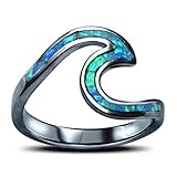 Wave Ring Band Swirl 925 Sterling Silver Choose Color Created Simulated Opal
