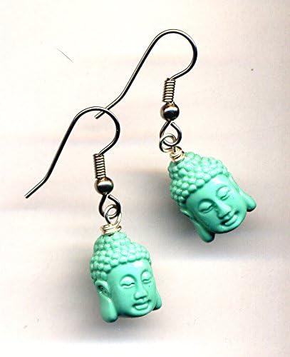 Buddha Earrings, Surgical Steel Earrings, Turquoise Earrings, Stainless Steel Buddhist Earrings, Yoga Jewelry by annaart72