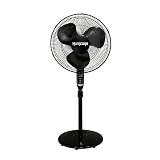 Hurricane Stand Fan - 16 Inch | Supreme Series | Pedestal Fan with Remote Control, 3 Speed Settings, Adjustable Height 41 Inches to 55 Inches - ETL Listed, Black