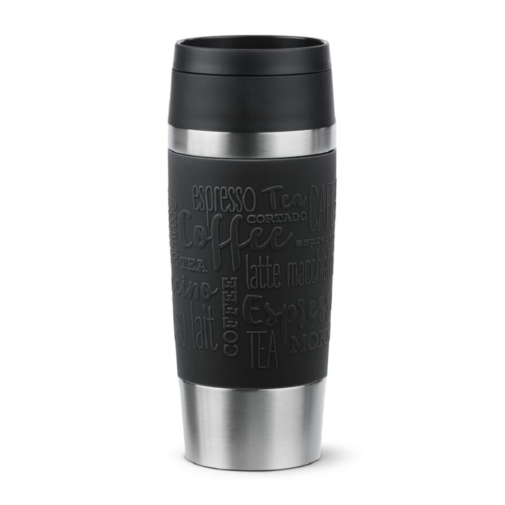 Tefal Travel Mug Classic Black, Comfort Screw Lid, Quick Press, Soft-Touch Sleeve, Travel-Ready, Reusable, 100% Leak-Proof, Keeps Drinks Cold (8 hrs) and Hot (4 hrs), 360° Drinking, N2020210