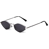 PEGH Retro Small Narrow Irregular Sunglasses Womens Mens Trendy Chic Metal Sun Glasses 90s Sunnies UV400