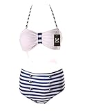Surenow Cutest Retro Swimsuit Swimwear Vintage Push Up High Waist Bikini Set Stripe