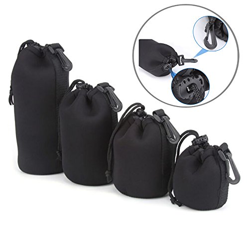 4 Pcs (S+M+L+XL) Camera Neoprene DSLR Lens Soft Pouch Protector Case Cover Sleeve Bag Set for Canon Nikon SLR DSLR Camera