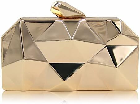 Womens Alloy Metal Abstract Stone Cut Hardcase Fashion Clutch Chain Handbag
