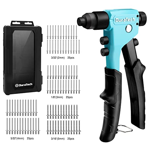 DURATECH 4-in-1 Rivet Gun, Pop Rivet Tool Kit with 100 Rivets - 3/32 ...