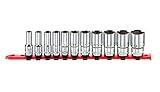 ARES 70503 | 11-Piece 3/8-inch Drive SAE Mid Length Socket Set | 6-Point Sockets Constructed From Premium Heat Treated Chrome Vanadium Steel | Storage Rail Included