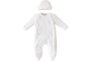 TENTIDE Newborn Baby Girls Embroidery Romper Infant Bodysuit Christening Baptism Footed Outfits Jumpsuit
