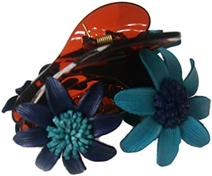 Clearance sale! Handmade Blue tone color Genuine Leather Sunflower Flower Hair claw Grasp Clip Hair clip for women and girls