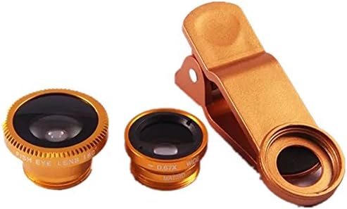 Universal Type Camera Lens Kit Professional 3in1 Lens 0.67x Macro Lens + 0.67x Wide Angle Lens + 180° Fisheye Lens for iPhone Samsung Galaxy LG Android &amp; Most Smartphones (HD Glass Gold)